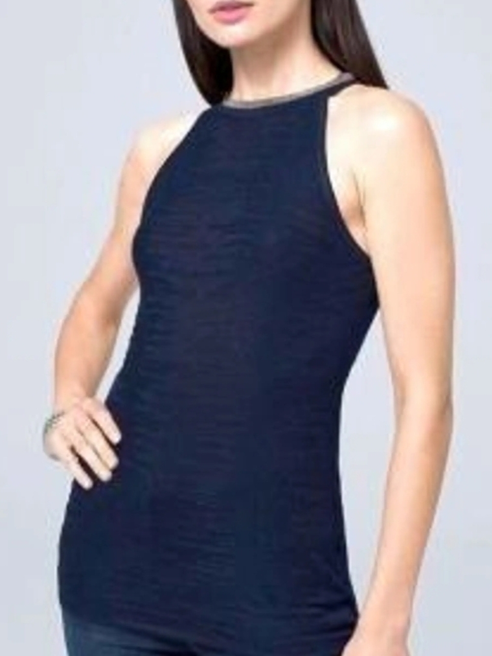White House Black Market Navy High-Neck Ribbed Tank